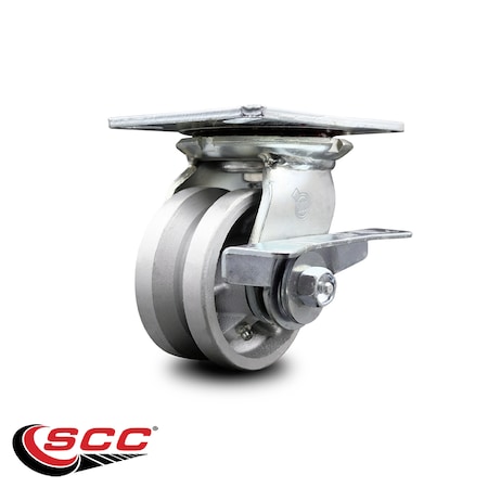 Service Caster 4 Inch Heavy Duty V Groove Semi Steel Caster with Ball Bearing and Brake SCC SCC-35S420-VGB-SLB